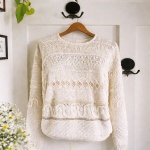 Vintage Mariea Kim Textured Cotton Sweater | Boho Artisan Knit | Beaded Detail